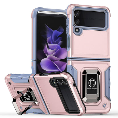 For Samsung Galaxy Z Flip 4 5G Hybrid Cases with Magnetic Ring Holder Kickstand Heavy Duty Rugged Silicone Shockproof  Phone Case Cover