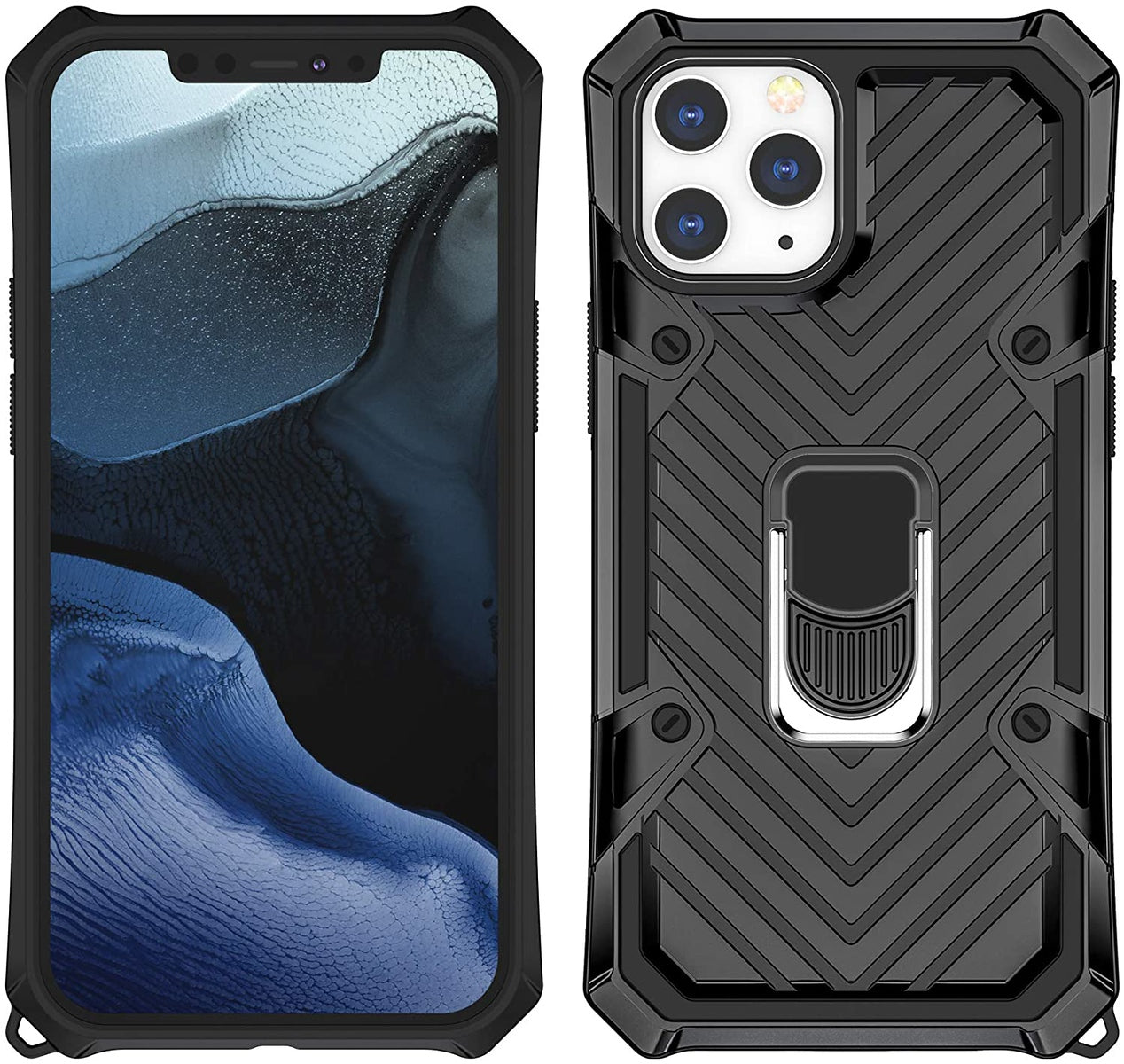 For Apple iPhone 13 Pro (6.1") Stand Ring Holder Finger Loop with Magnetic Grip Kickstand Hybrid Shockproof Armor Hard  Phone Case Cover
