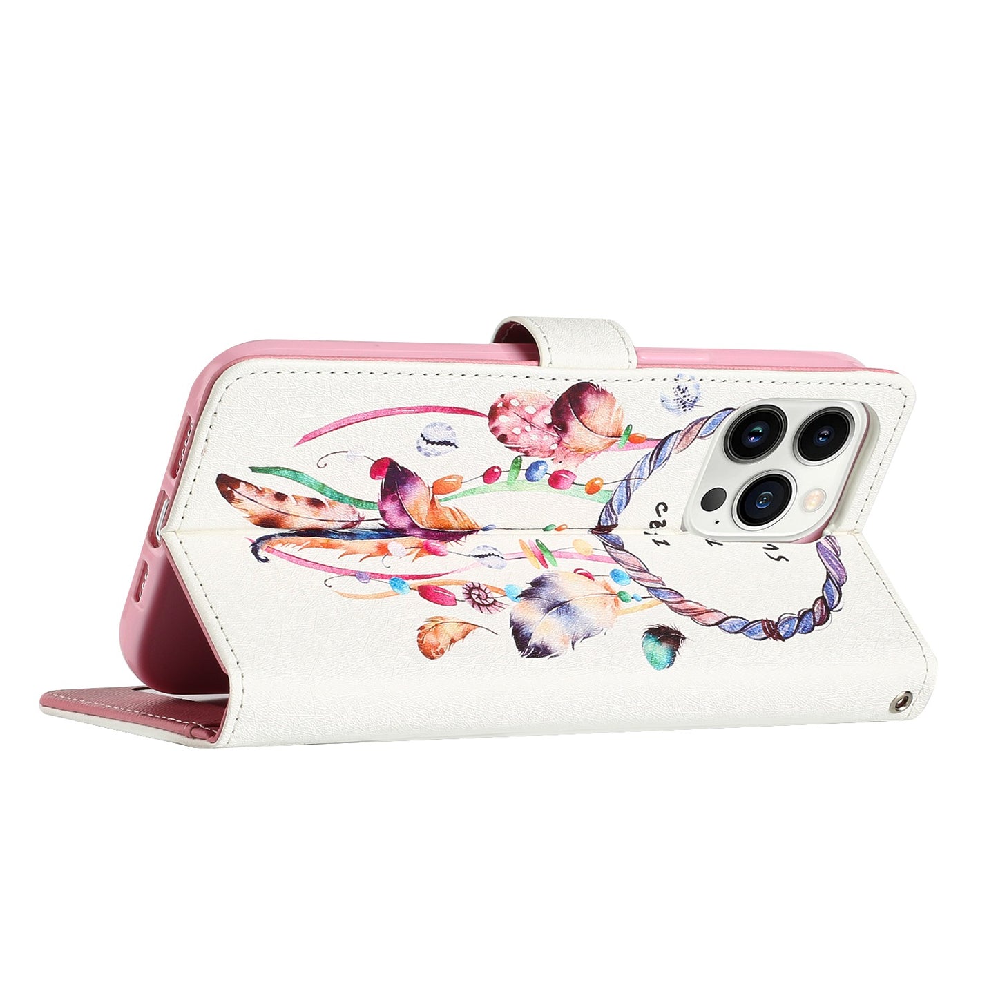 For Apple iPhone 14 Pro Max (6.7") Fashion Diamond Bling Design Wallet Pouch Card Slots Leather With Lanyard  Phone Case Cover