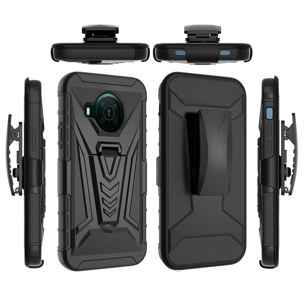 For OnePlus Nord N20 5G Combo 3 in 1 Rugged Swivel Belt Clip Holster Heavy Duty Hybrid Armor TPU with Kickstand Stand Black Phone Case Cover