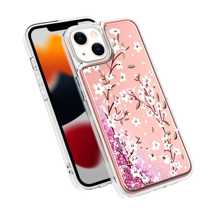 For Apple iPhone 14 Pro Max (6.7") Floral Design Quicksand Water Flowing Liquid Floating Sparkle Colorful Hybrid  Phone Case Cover