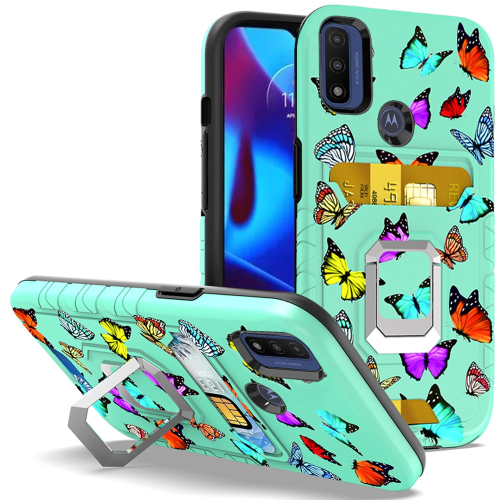 For Motorola Moto G Power 2022 Stylish Wallet Case Designed Credit Card Holder & Magnetic Kickstand Ring Heavy Duty Hybrid  Phone Case Cover
