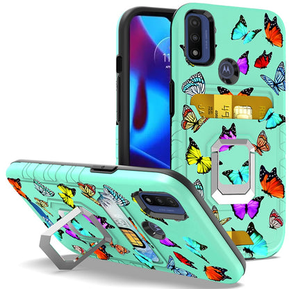 For Motorola Moto G Power 2022 Stylish Wallet Case Designed Credit Card Holder & Magnetic Kickstand Ring Heavy Duty Hybrid  Phone Case Cover