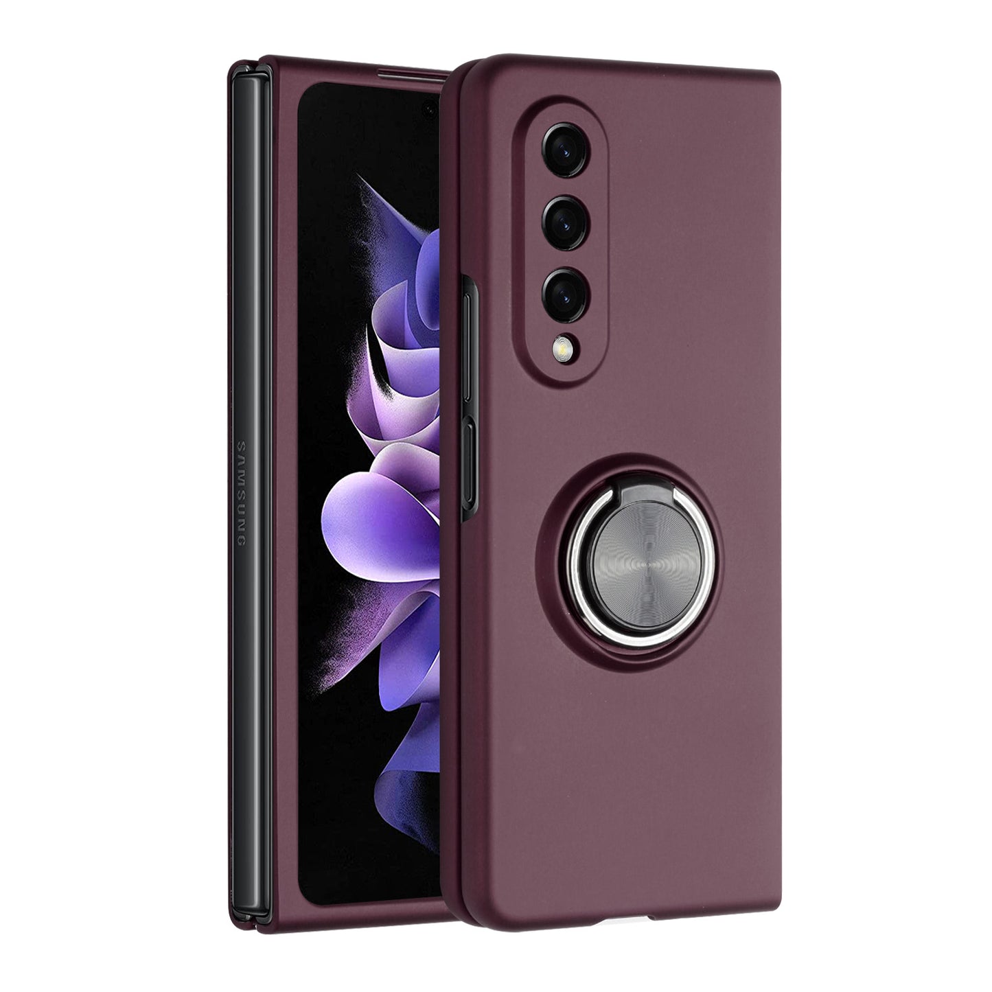 For Samsung Galaxy Z Fold 4 5G Hybrid 360 Rotatable Metal Invisible Ring Stand Holder Fit Magnetic Car Mount Shockproof  Phone Case Cover