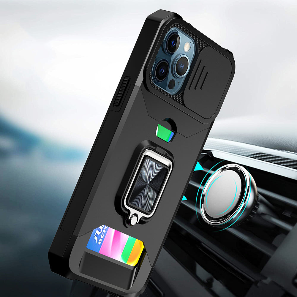 For Samsung Galaxy A02S Wallet Case with Ring Stand, Slide Camera Cover and Credit Card Holder, Military Grade Shockproof  Phone Case Cover