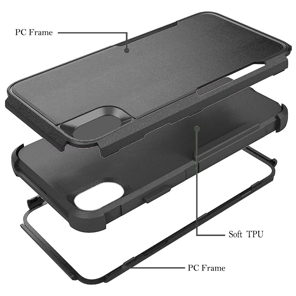 For Apple iPhone XR Hybrid Rugged Hard Shockproof Drop-Proof Protection, Military Grade 2in1 Hard PC Heavy-Duty Armor Black Phone Case Cover