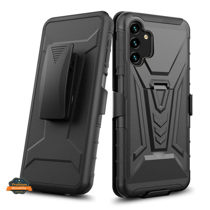 For Apple iPhone 14 Pro (6.1") Belt Clip Holster Shockproof with Clip On & Kickstand Heavy Duty 3in1 Hybrid Black Phone Case Cover