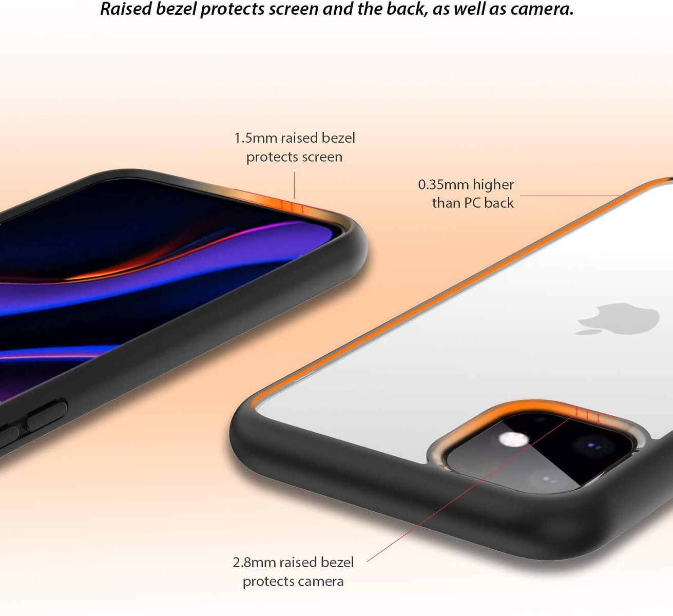 For iPhone 14 Pro (6.1") Hybrid Slim Crystal Clear Transparent Shock-Absorption Bumper with TPU + Hard PC Back Frame Black Phone Case Cover