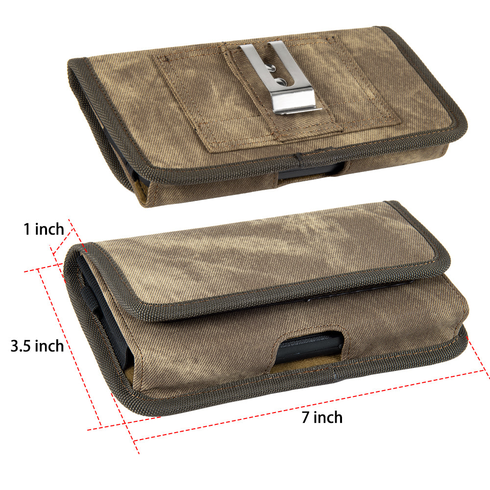 For Samsung Galaxy A13 5G Universal Horizontal Cell Phone Case Fabric Holster Carrying Pouch with Belt Clip and 2 Card Slots fit XL Devices 7" [Brown Denim]