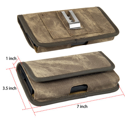 For Samsung Galaxy A13 5G Universal Horizontal Cell Phone Case Fabric Holster Carrying Pouch with Belt Clip and 2 Card Slots fit XL Devices 7" [Brown Denim]
