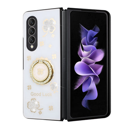 For Samsung Galaxy Z Fold 4 5G Diamond Bling Sparkly Glitter Ornaments Engraving Hybrid Ring Stand Fashion  Phone Case Cover