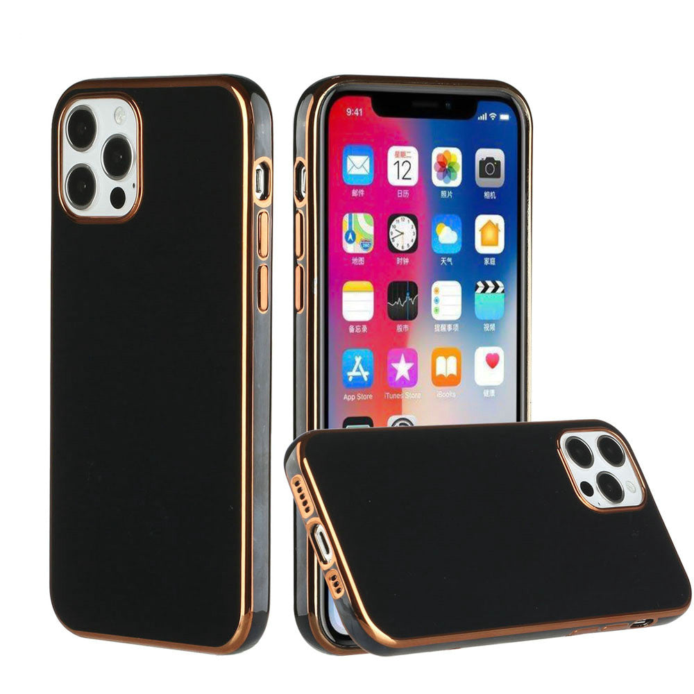 For Apple iPhone 14 /Plus Pro Max Electroplated Fashion Solid Gold Frame Hybrid Rubber TPU Hard PC Slim Fit  Phone Case Cover