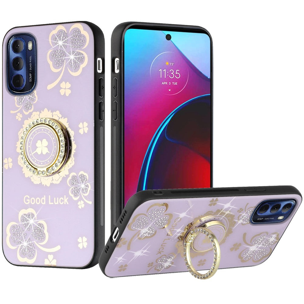 For Motorola Moto G Stylus 2022 4G Diamond Bling Sparkly Glitter Ornaments Engraving Hybrid Ring Stand Fashion  Phone Case Cover