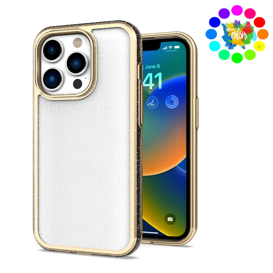 For Apple iPhone 14 /Plus Pro Max Electroplated Gold Frame Glitter Bling Transparent Hybrid Hard PC + TPU  Phone Case Cover