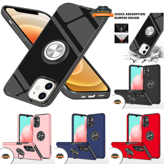 For Apple iPhone 14 (6.1") Rubber Hybrid 360° Ring Holder Stand Kickstand Fit Car Mount Shockproof Bumper Protection  Phone Case Cover