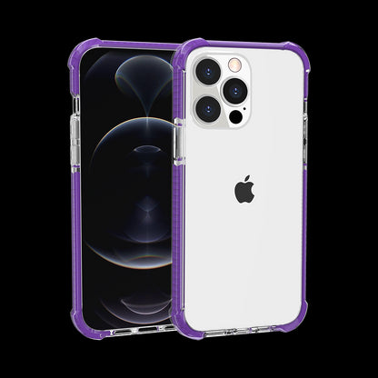 For Apple iPhone 12 Pro Max (6.7") Slim Hybrid Transparent Rubber Gummy Gel Hard PC Silicone TPU Color Bumper Frame  Phone Case Cover