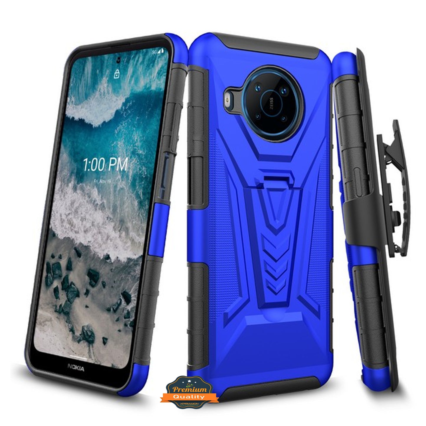 For Nokia X100 Hybrid Armor V Kickstand with Swivel Belt Clip Holster Heavy Duty 3in1 Stand Defender Shockproof Rugged  Phone Case Cover