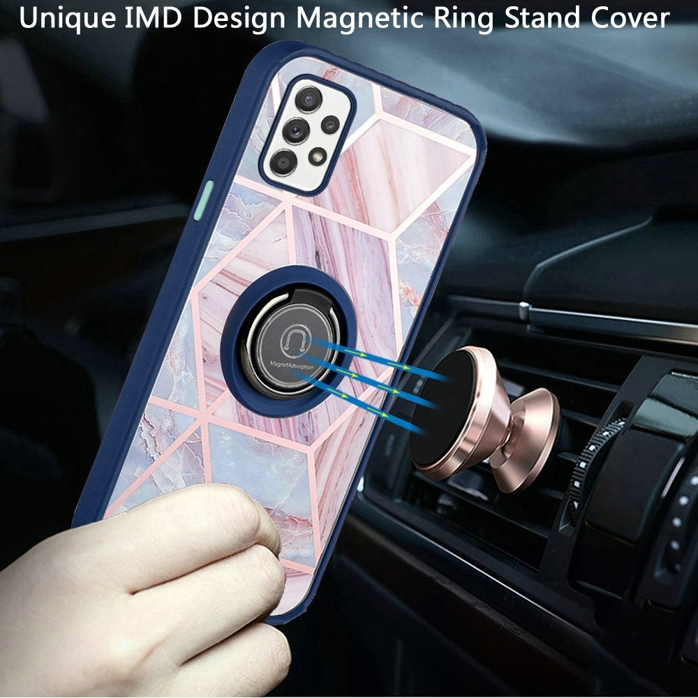 For Samsung Galaxy A73 5G Unique Marble Design with Magnetic Ring Kickstand Holder Hybrid TPU Hard PC Shockproof Armor  Phone Case Cover