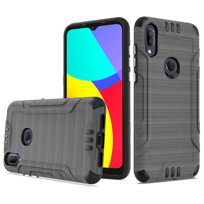 For AT&T Maestro 3 Hybrid Dual Layer Slim Metallic Brush Texture Hard PC TPU Rubber with Screen Protector Tempered Glass  Phone Case Cover