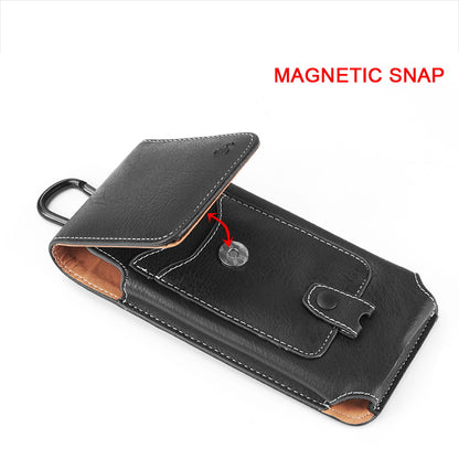 For Samsung Galaxy A23 5G Universal Vertical Leather Case Holster with Credit Card Holder, Belt Loop & Carabiner Carrying Phone Pouch [Black]