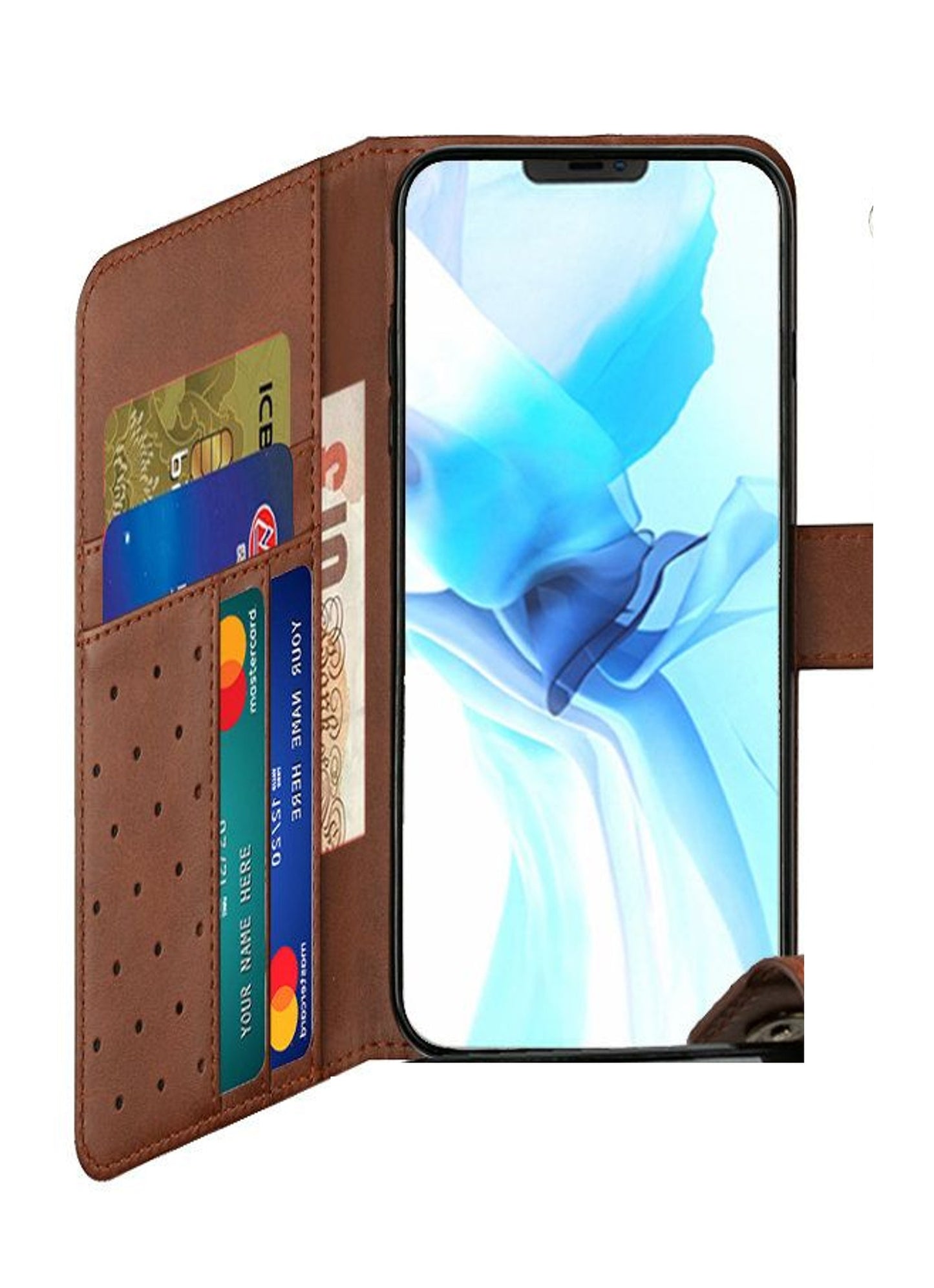 For Apple iPhone 8 Plus/7 Plus/6 6S Plus Wallet Case with Credit Card Holder, PU Leather Flip Pouch Kickstand & Strap Brown Phone Case Cover