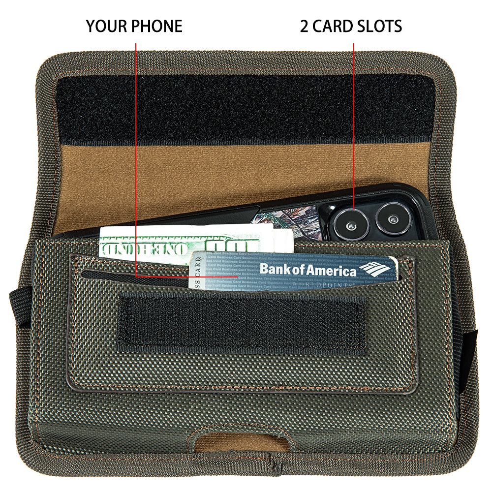 For Samsung Galaxy A02S Universal Horizontal Cell Phone Case Nylon Holster Carrying Pouch with Belt Clip and 2 Card Slots fit Large Devices 6.3" [Midnight Green]