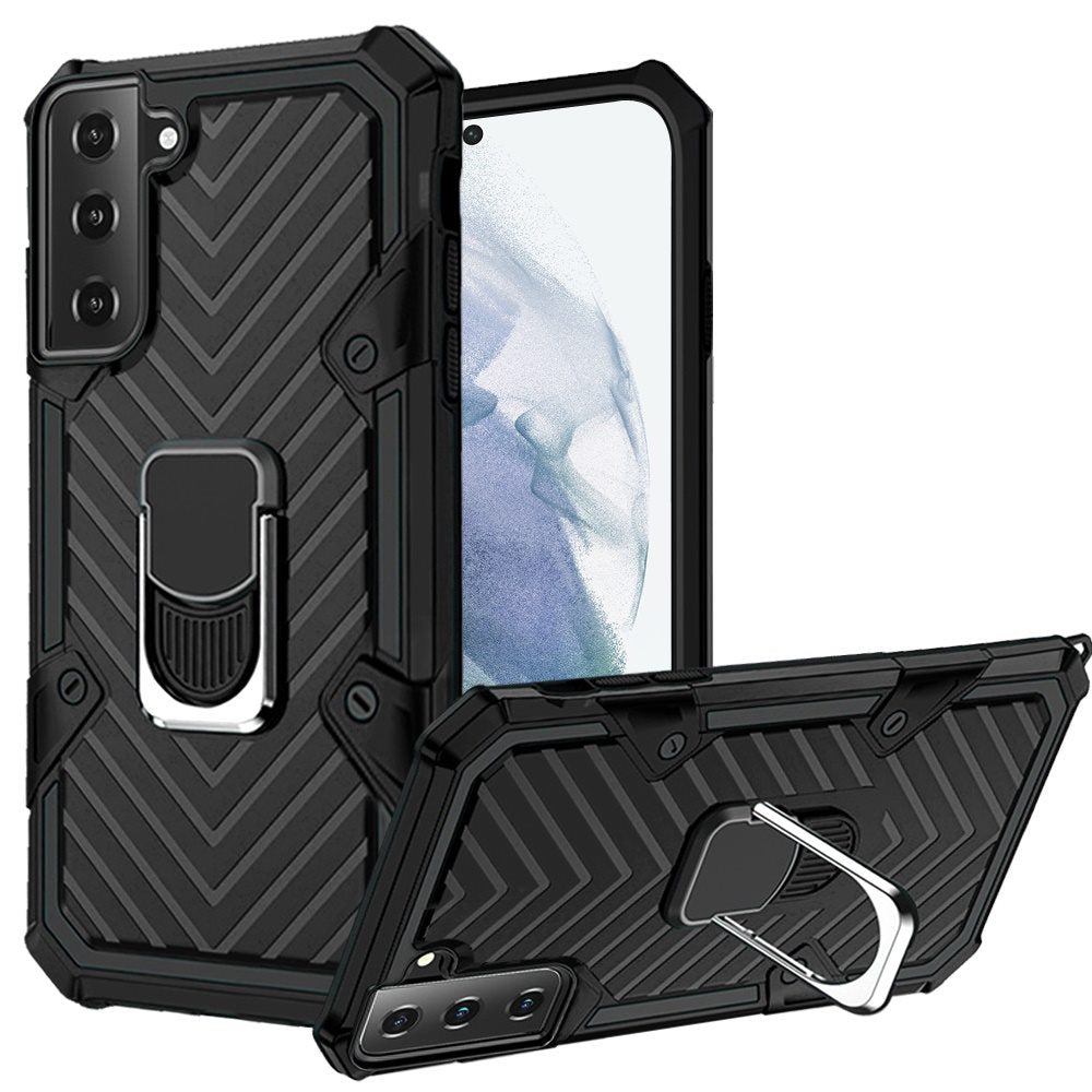 For Samsung Galaxy S21 FE /Fan Edition with Magnetic Ring Holder 360° Rotating Kickstand PC & TPU Dual Layer Hybrid Full-Body Drop Proof Rugged  Phone Case Cover