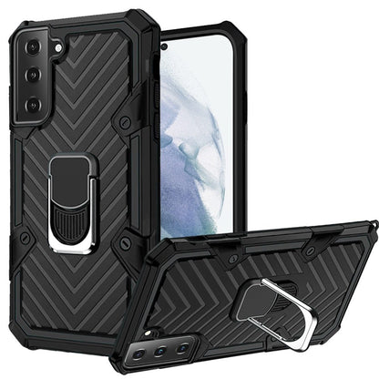For Samsung Galaxy S21 FE /Fan Edition with Magnetic Ring Holder 360° Rotating Kickstand PC & TPU Dual Layer Hybrid Full-Body Drop Proof Rugged  Phone Case Cover
