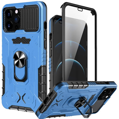 For Apple iPhone 13 Pro Max Ring Stand Cases with Slide Camera, Kickstand & Screen Protector Military Grade Shockproof  Phone Case Cover