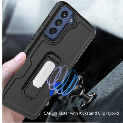 For Samsung Galaxy S22 Ultra Armor Belt Clip with Card Holder, Holster, Kickstand Protective Full Body Heavy Duty Hybrid Black Phone Case Cover