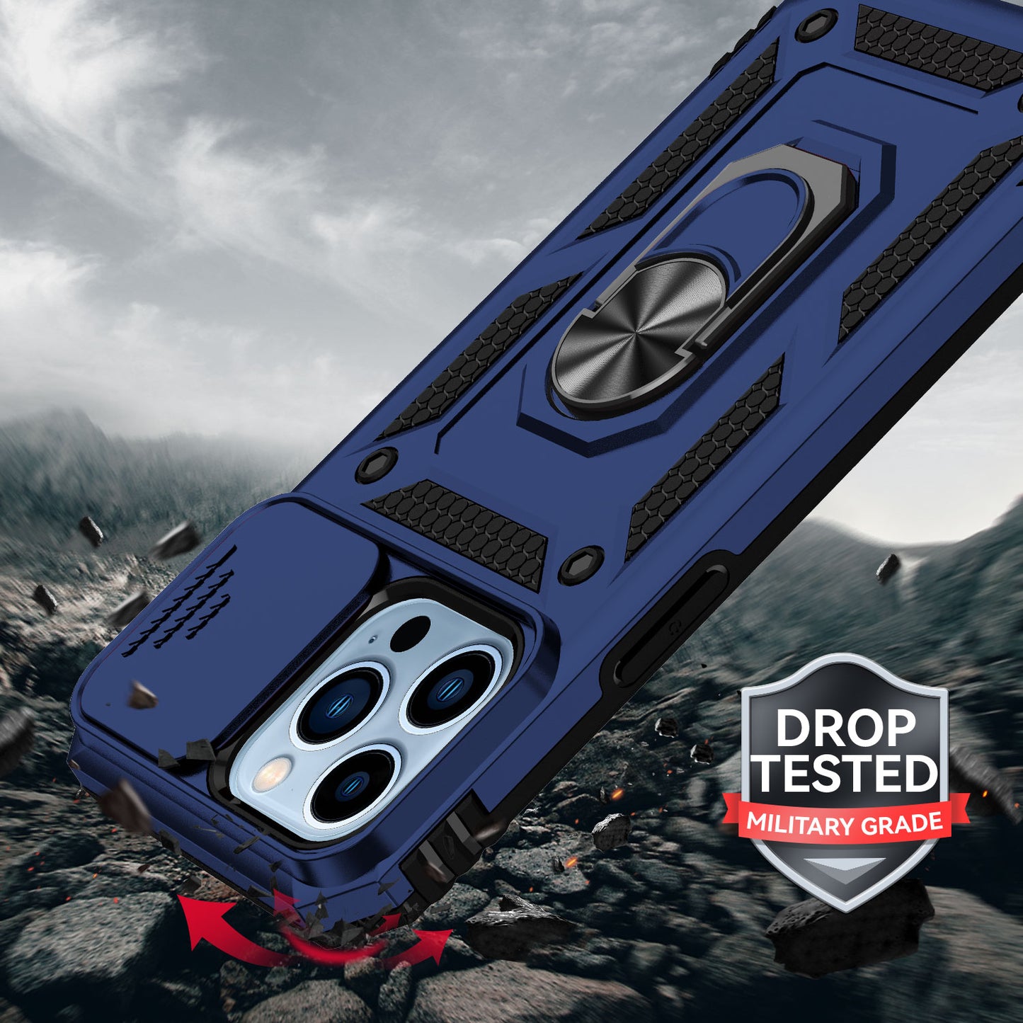 For Apple iPhone SE 3 (2022) SE/8/7 Case with Stand, Camera Lens Protection & 360° Rotate Ring, Shockproof, Soft Bumper Blue Phone Case Cover