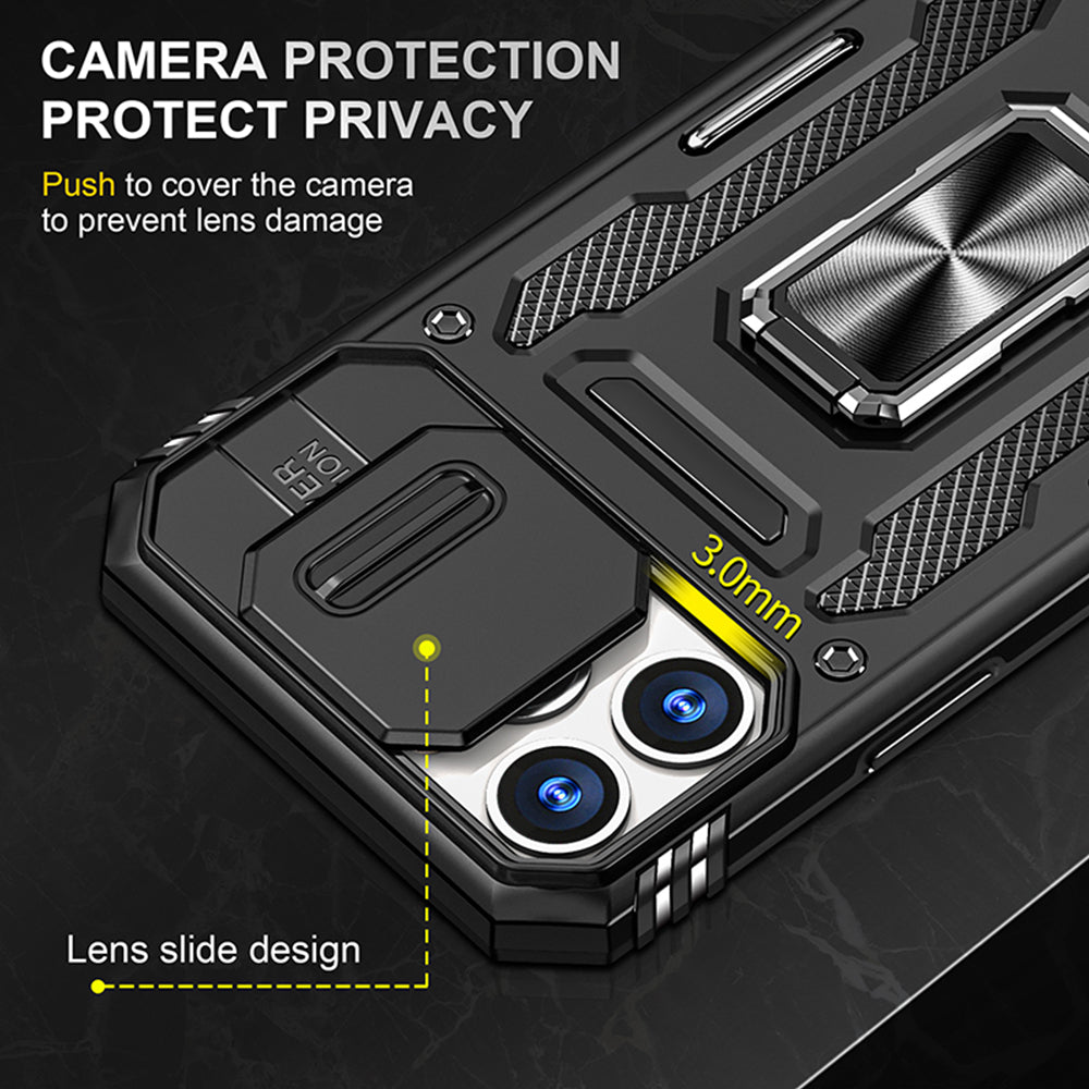 For Apple iPhone 14 /Plus Pro Max Hybrid Slide Camera Protection & 360° Rotateable Ring Stand, Heavy Duty  Phone Case Cover
