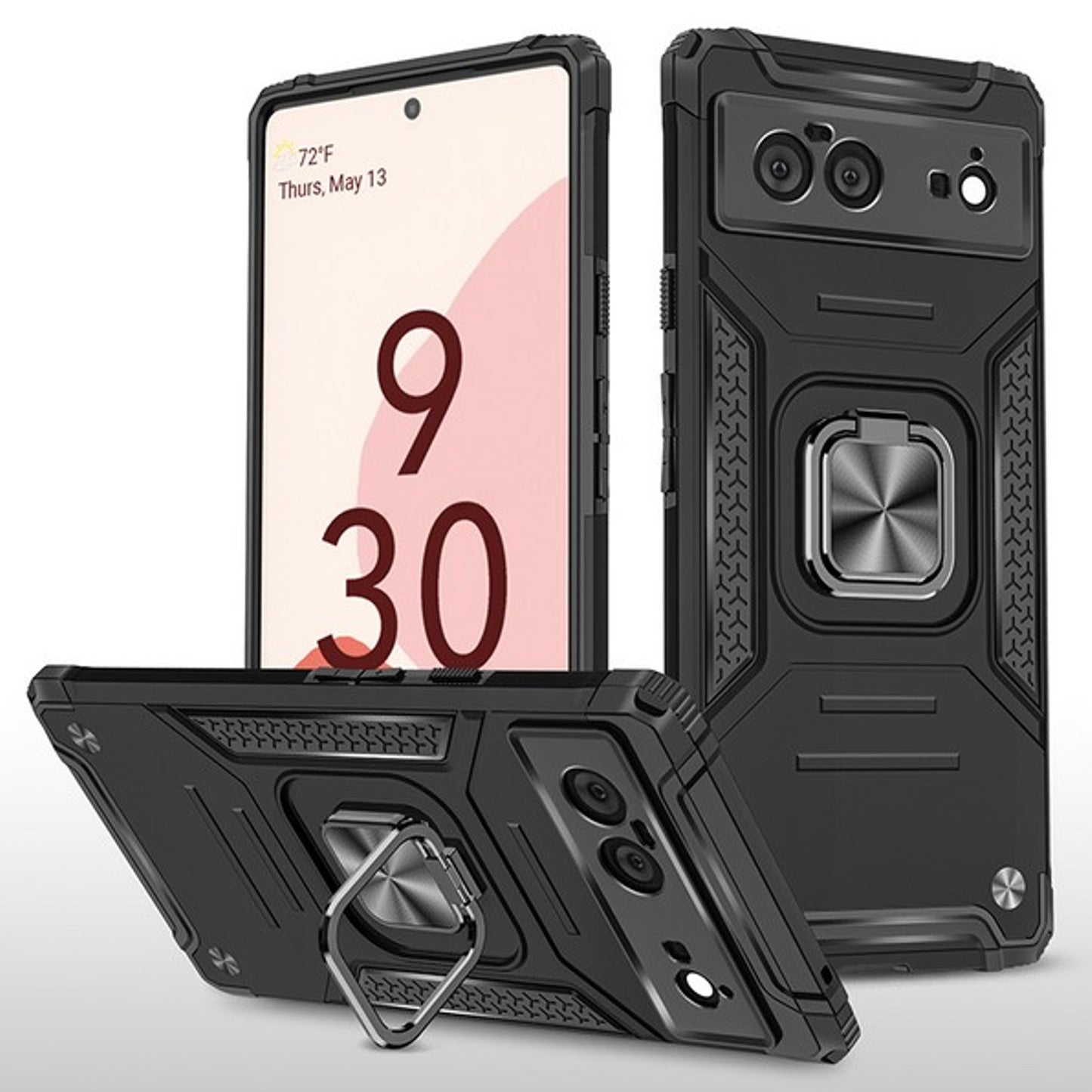 For Google Pixel 6 / 6 Pro Hybrid Dual Layer TPU and Hard PC Anti-Slip Full-Body Rugged Protective with Ring Stand Magnetic Kickstand  Phone Case Cover