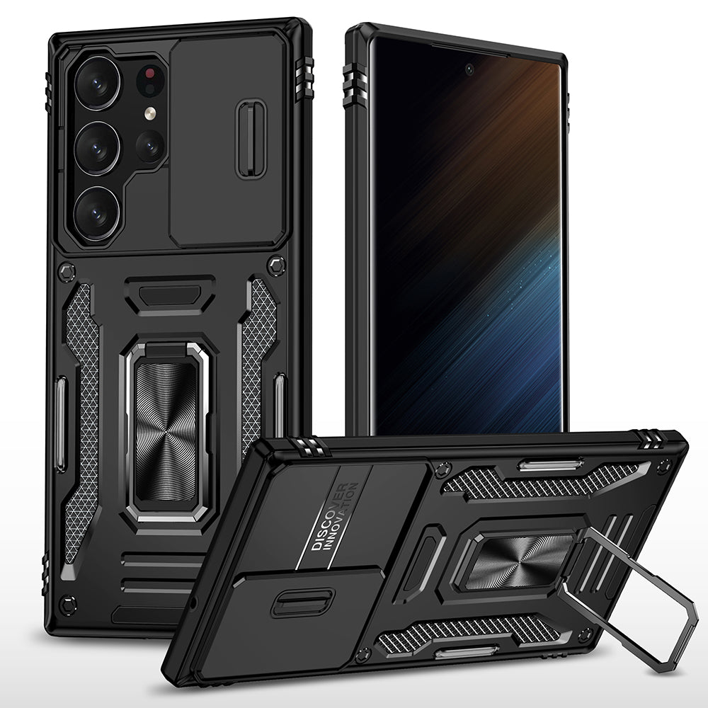 For Samsung Galaxy S23 /Plus /Ultra Hybrid Slide Camera Protection & Built-in 360° Rotate Ring Stand, Heavy Duty Military Grade  Phone Case Cover