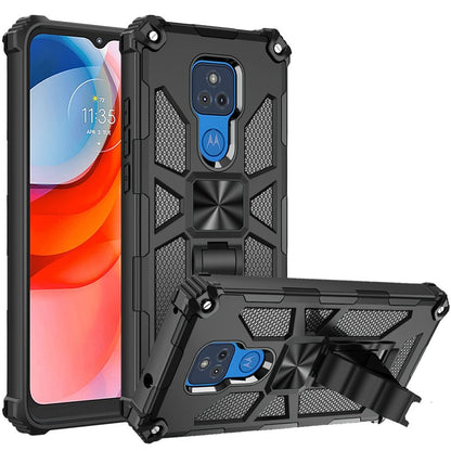 For Motorola Moto G Play 2021 Heavy Duty Hybrid Shockproof [Military Grade] Rugged Protective Fit Built-in Magnetic Car Mount Kickstand  Phone Case Cover