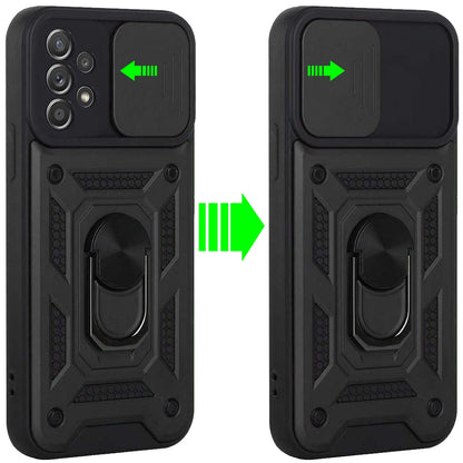 For Samsung Galaxy A33 5G Hybrid Cases with Slide Camera Lens Cover and Ring Holder Kickstand Rugged Dual Layer Heavy Duty Hard  Phone Case Cover
