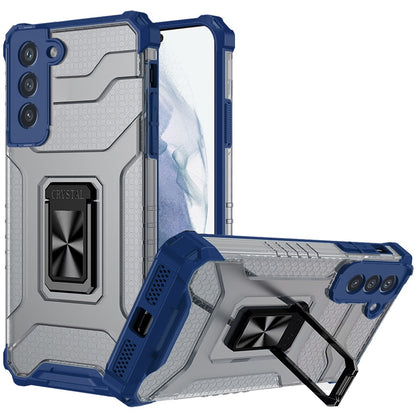 For Samsung Galaxy S22 Transparent 360 Rotation Built-in Magnetic Ring Kickstand Holder Hybrid Rugged Armor Bumper  Phone Case Cover