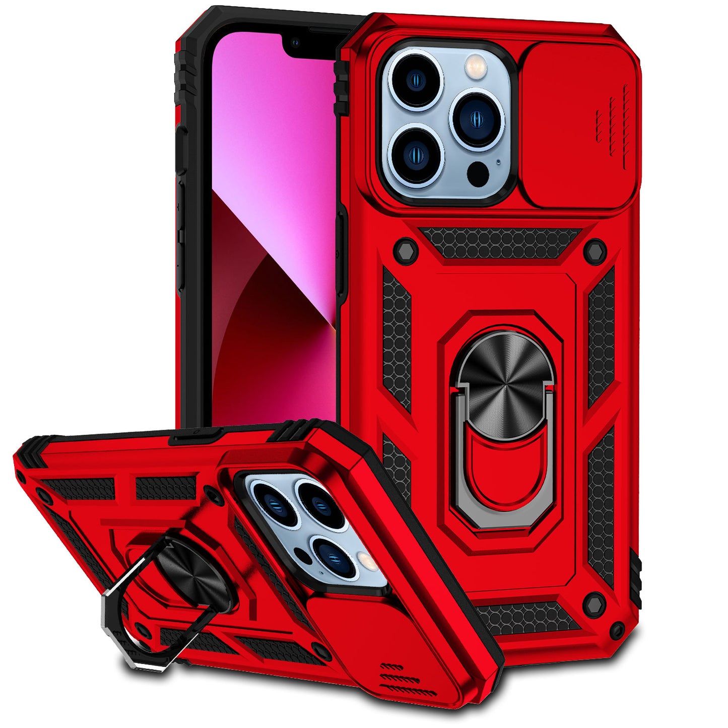 For Apple iPhone 12 Pro Max Case with Stand, Camera Lens Protection & 360° Rotate Ring, Shockproof, Soft Bumper  Phone Case Cover