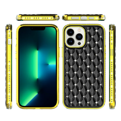 For Apple iPhone 13 Pro Max (6.7") Luxury Chrome Diamonds Rhinestone Thick Shiny Bling Protective Rubber Frame  Phone Case Cover