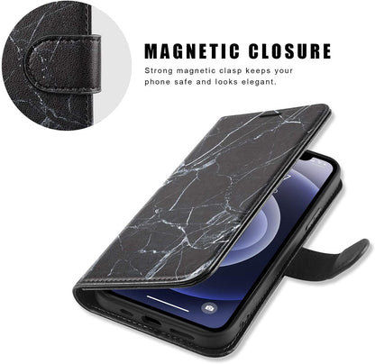 For Apple iPhone 13 /Pro Max Mini Wallet Case Marble Pattern Design PU Leather Wallet with Credit Cards Holder, Wrist Strap & Stand Feature Flip Pouch Protective  Phone Case Cover