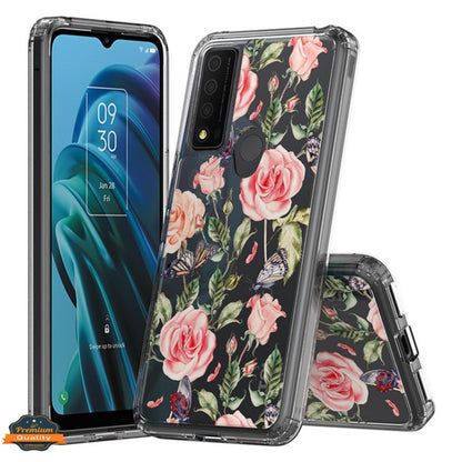 For TCL 30 XE 5G Floral Patterns Design Transparent TPU Silicone Shock Absorption Bumper Slim Hard PC Back  Phone Case Cover