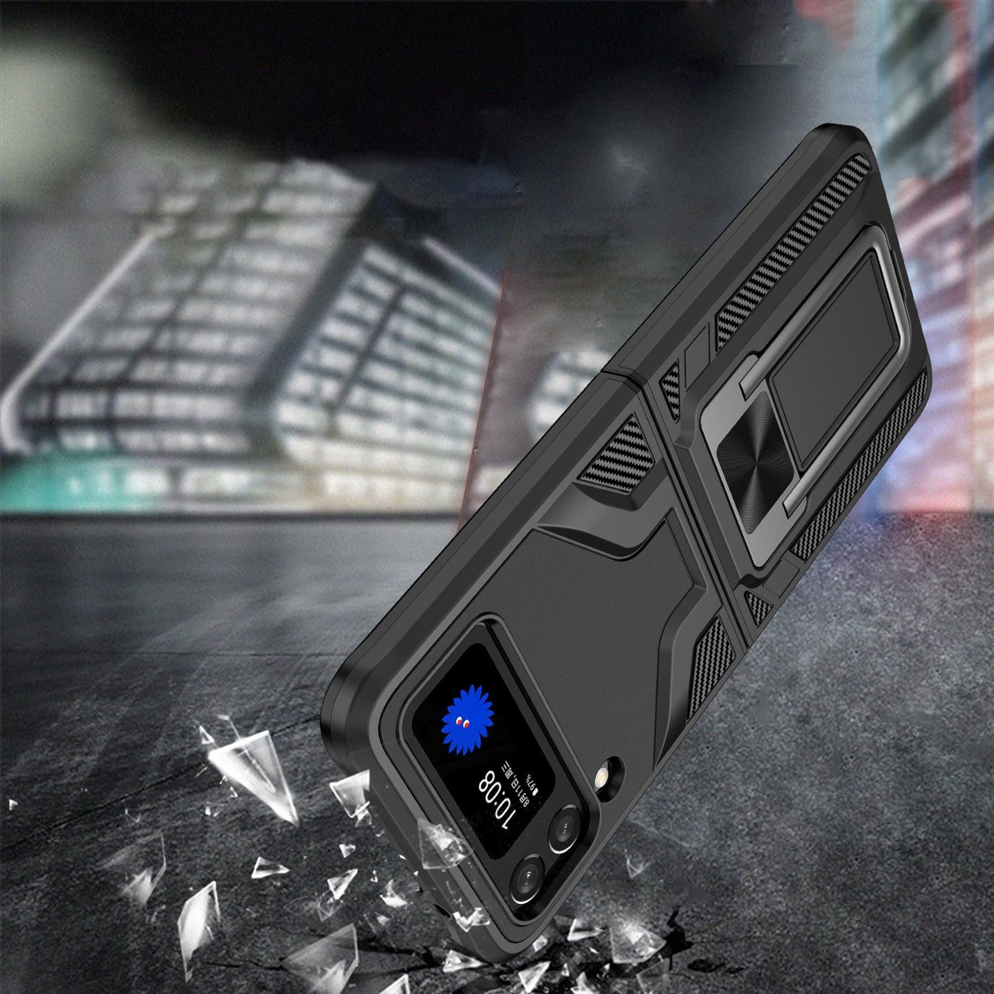 For Samsung Galaxy Z Flip 3 5G Shockproof [Military-Grade] with Metal Magnetic Kickstand, Hybrid Rugged TPU Heavy Duty  Phone Case Cover