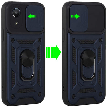 For Samsung A03 Core Hybrid Cases with Slide Camera Lens Cover and Ring Holder Kickstand Rugged Dual Layer Heavy Duty  Phone Case Cover