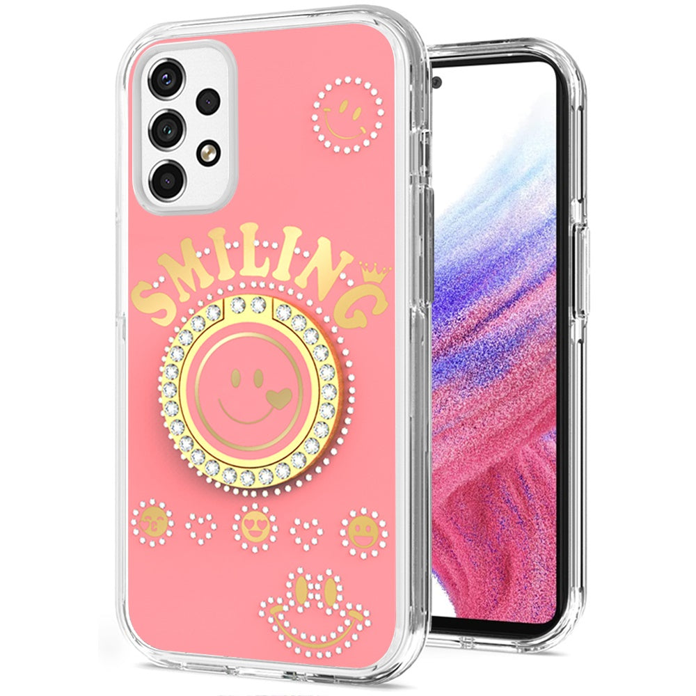 For Samsung Galaxy A32 5G Smiling Glitter Ornament Bling Sparkle with Ring Stand Hybrid Slim TPU + Hard Back Shell  Phone Case Cover
