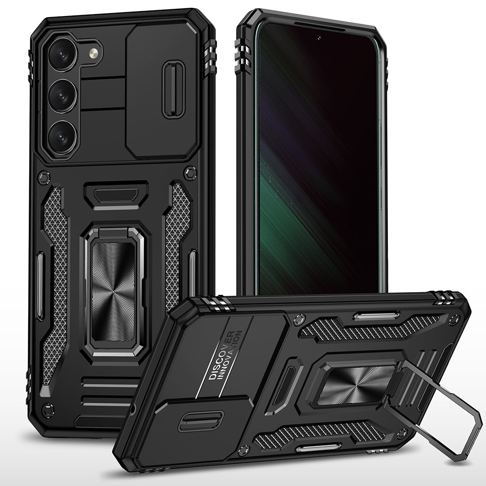 For Samsung Galaxy S23 /Plus /Ultra Hybrid Slide Camera Protection & Built-in 360° Rotate Ring Stand, Heavy Duty Military Grade  Phone Case Cover