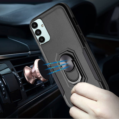 For Apple iPhone 14 Pro (6.1") Hybrid Rugged Hard Drop-Proof 3 Layer Protection Military Grade Armor Metal Ring Stand Black Phone Case Cover