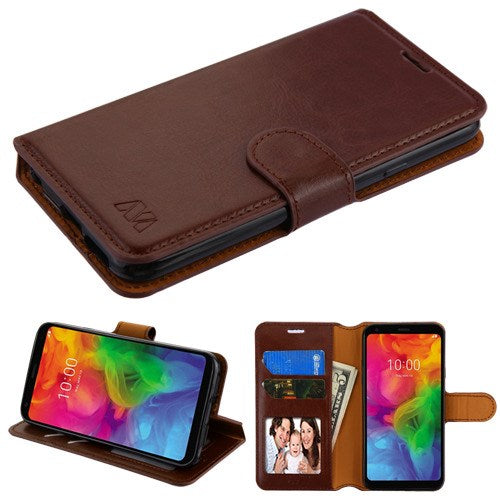 For LG Q7, LG Q7+ PU Leather Wallet with Credit Card Holder Storage Folio Flip Pouch Stand Brown Phone Case Cover