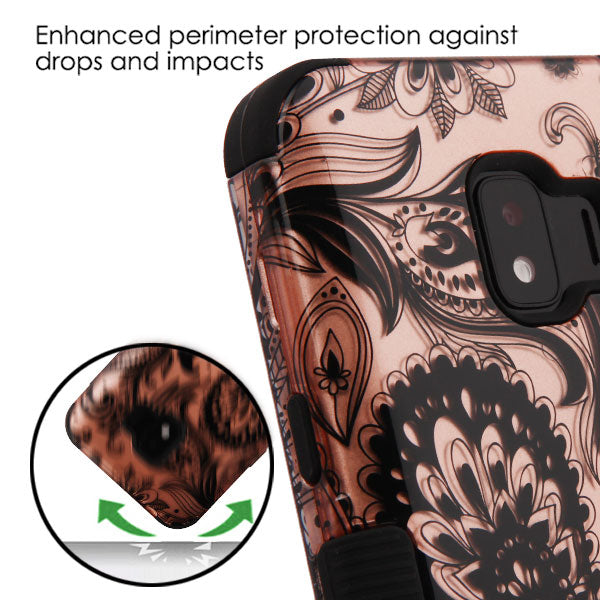 For Samsung Galaxy J2 /J2 Core/J2 Dash/J2 Pure Hybrid Three Layer Hard PC Shockproof Heavy Duty TPU Rubber Anti-Drop Phoenix Flower Phone Case Cover