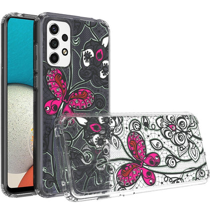 For Samsung Galaxy A53 5G Cases Pattern Design Ultra Thin Clear Hybrid Rubber Gummy TPU Grip + Hard PC Back Shockproof  Phone Case Cover