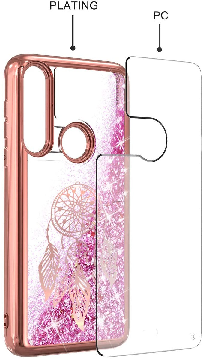 For Apple iPhone 14 (6.1") Quicksand Liquid Glitter Bling Flowing Sparkle Fashion Hybrid TPU and Chrome Plating Hard  Phone Case Cover